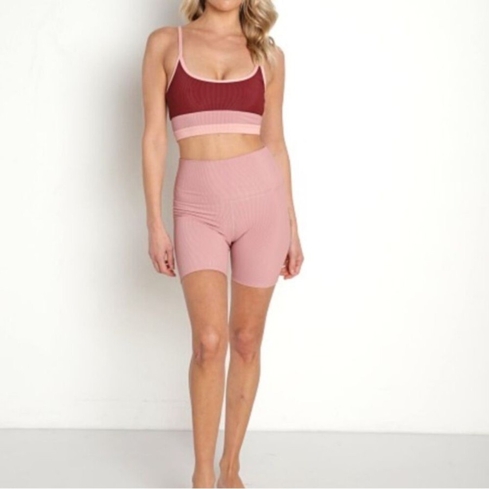 Beach Riot Ribbed High-Waist Bike Shorts Dusty Rose Size Large